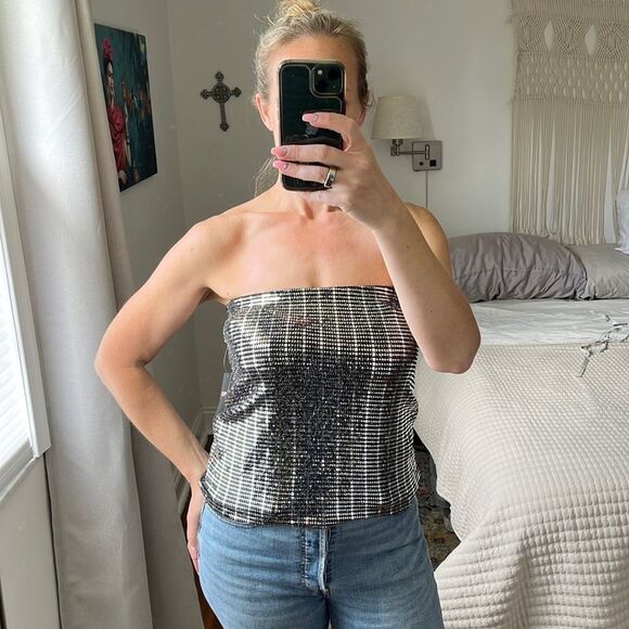 Forever 21‎ Skirt Tube Top Womens Size Large Mirror Sequin - Picture 2 of 10